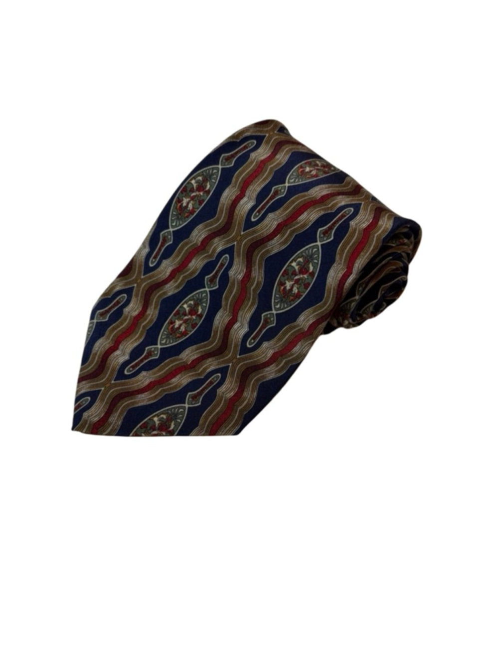 Christian Dior Monsieur Silk Tie Navy Red Gold Medallion Stripe Vintage